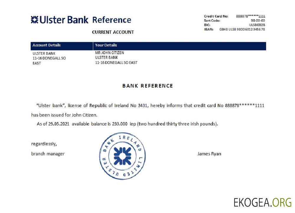 Irlande , Ulster bank , reference